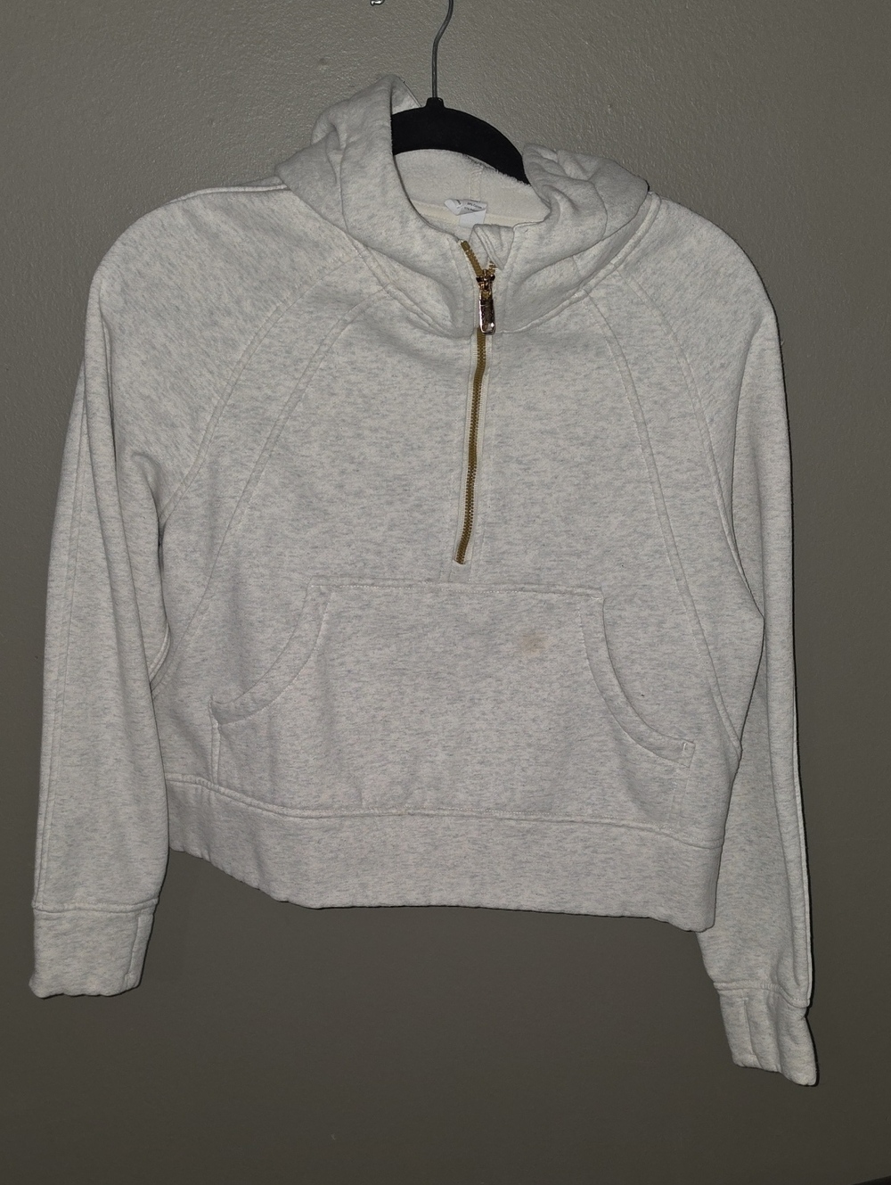 Women's Light Gray Half-Zip Hoodie with Gold Zipper